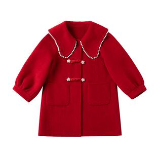 OPCP女童双面羊毛大衣2025秋冬新款儿童毛呢外套全羊毛加厚中长款