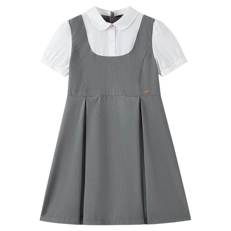 elandkids衣恋童装女童连衣裙26夏学院风演出服度假撞色裙子翻领