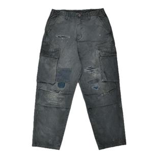 多色破洞贴布拉链宽松直筒做旧工装军裤休闲九分裤加厚WIROTE威络