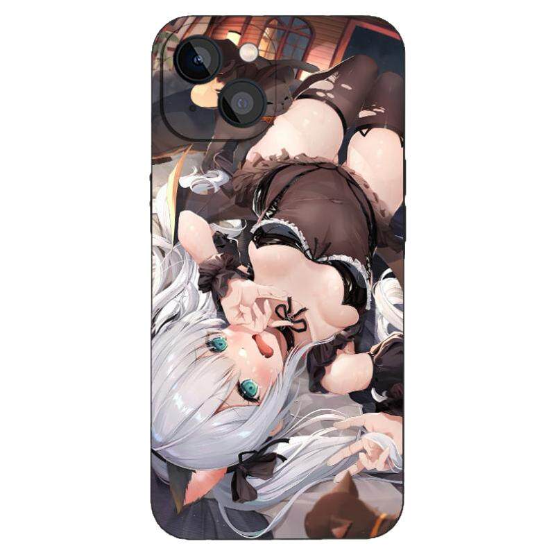 可爱萌系性感黑丝猫耳少女全包手机壳适用iPhone16小米14液态硅胶12玻璃13苹果15ProMax华为动漫二次元保护套
