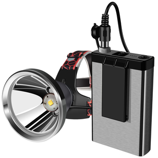 12V分体头灯强光充电超亮头戴式黄光疝气矿灯户外超长续航手电筒