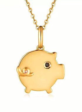 小金猪吊坠项链女925纯银锁骨链本命年送女友生日礼物