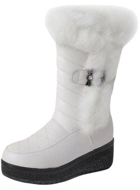 优质兔毛~真皮厚底坡跟雪地靴