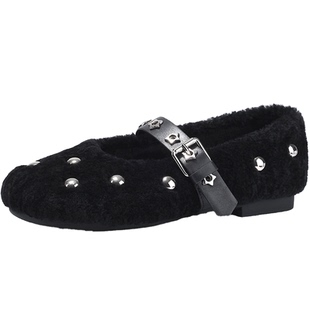 BellaLily2025冬新款气质时髦精平底单鞋千金感玛丽珍鞋羊毛鞋子