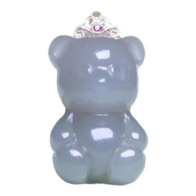 珪宝和田玉烟紫色卡通小熊吊坠18金镶扣头女款宝宝款锁骨链玉项链