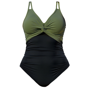 欧美大码胖mm海边度假泡温泉泳衣女式高级感遮肚修身显瘦连体泳装