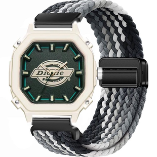 适用迪克斯Dickies手表带CL472男款女款磁吸编织透气替换学生腕带