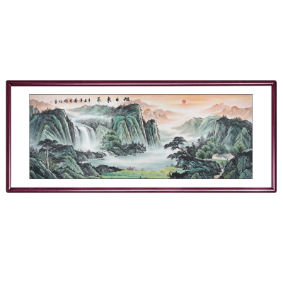 客厅背景墙日出东方聚宝盆山水画