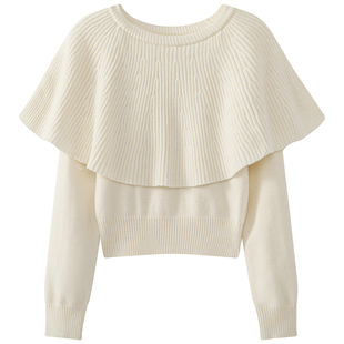 慕兔法式假两件斗篷针织上衣女2025冬季新款设计感小众宽松