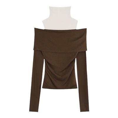 假两件针织打底衫女露肩