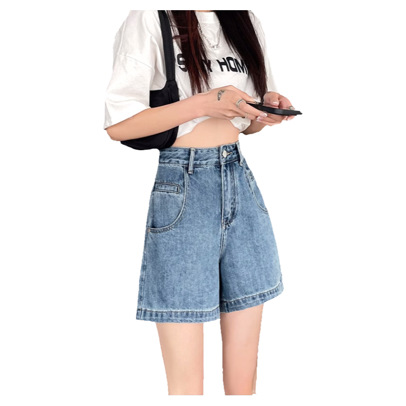 牛仔短裤女2025年夏季薄款高腰a字宽松显瘦小个子遮肉阔腿热裤潮