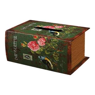 美式木质纸巾盒家用高档客厅卧室复古纸盒创意中高级书本抽纸盒子