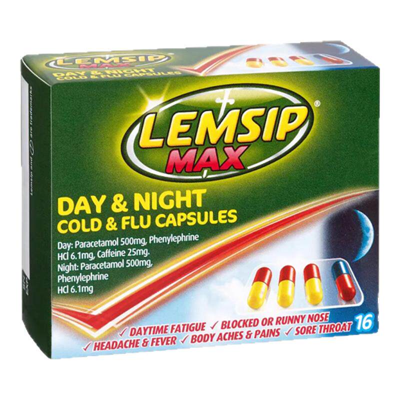 新西兰药房Lemsip日夜感冒流感通塞止涕退烧胶囊16粒12粒日+4粒夜