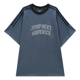 JUMPNEXT 国潮牌撞色杠条短袖印花运动短袖夏季美式宽松T恤男女
