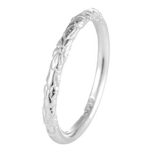 足银s999古法素圈樱花戒指女实心纯银紫荆花闭口指环浮雕情侣对戒