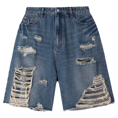 STARTER牛仔短裤新款运动休闲破洞宽松男女同款棉美式牛仔裤裤子