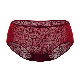 【小青提-斑纹蕾丝】遐中腰平角裤包臀不夹臀纯棉裆红色内裤女薄