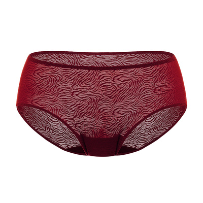 【小青提-斑纹蕾丝】遐中腰平角裤包臀不夹臀纯棉裆红色内裤女薄