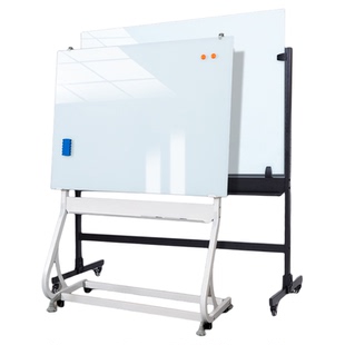 齐富磁性钢化玻璃白板写字板支架式带轮儿童黑板家用教学办公会议记事业绩展示板可移动亚克力书写白板培训用