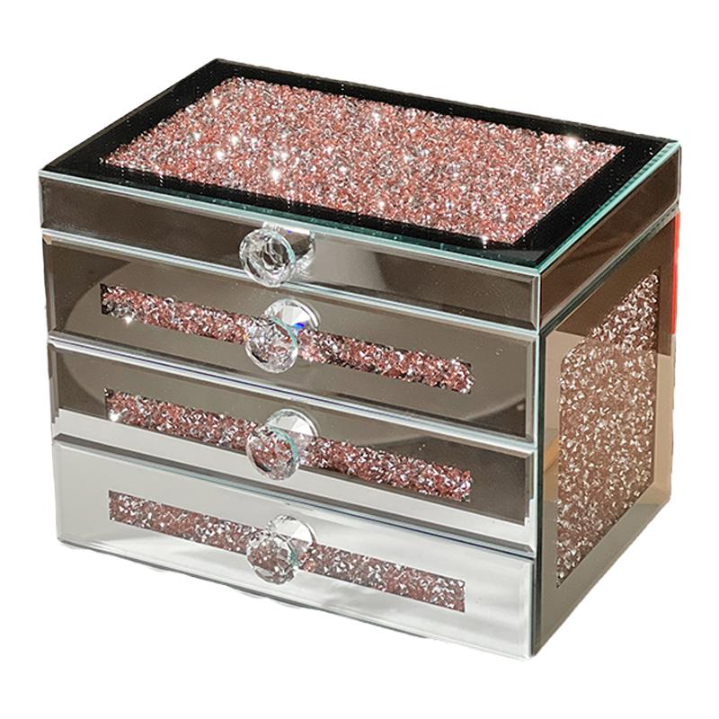 粉钻首饰收纳盒高档精致多层首饰盒大容量手饰品耳钉项链收纳奢华