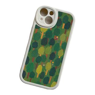 小白绘绿色森林插画iPhone17promax苹果14手机壳小米15全包防摔mate60软华为nova12pro羊皮Pura80荣耀300适用