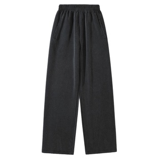 水洗复古卫裤男生裤子秋冬季美式直筒宽松加绒运动裤厚休闲裤长裤