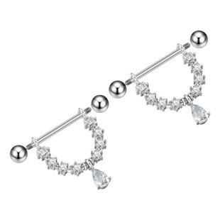 F-136钛合金乳环水滴坠镶锆乳钉乳环钉14G16G情侣防过敏穿刺饰品