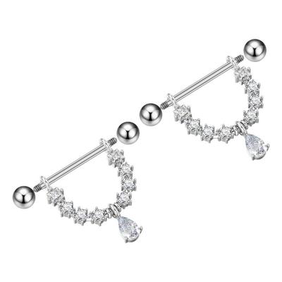 F-136钛合金乳环水滴坠镶锆乳钉乳环钉14G16G情侣防过敏穿刺饰品