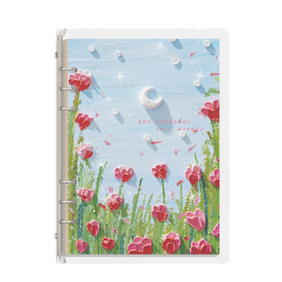 手绘油画活页本可拆卸外壳笔记本本子b5日记本高颜值软皮简约ins风A5网格空白盖章本厚大学生学习考研记事本