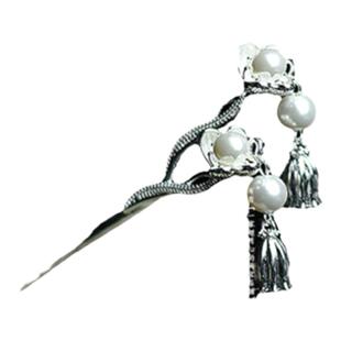 鸢尾花铃兰步摇珍珠花朵流苏发簪子s925银复古风高级感盘发钗钗子