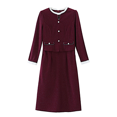 秋冬新款毛呢假两件长袖连衣裙女中长款婚宴礼服大码减龄收腰裙子