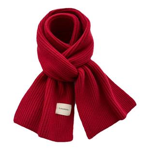 针织毛线新年过年喜庆纯酒红色围巾男女孩学生儿童秋冬季短小围脖