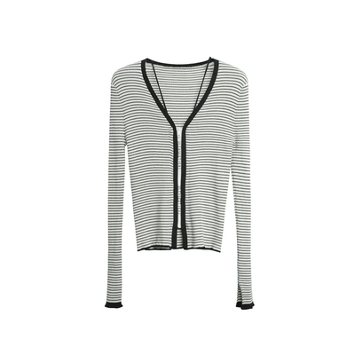 U/TI联名款白色条纹肌理开衫女美丽诺羊毛针织衫尤缇2025春季新款