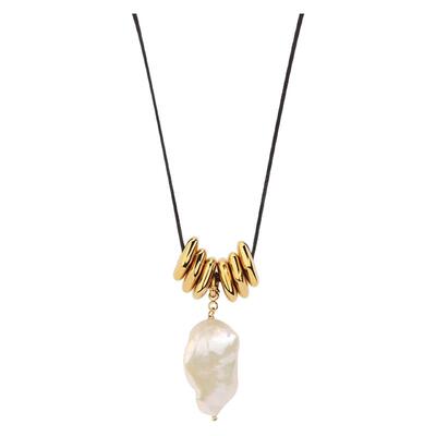 欧美小众设计巴洛克珍珠项链高级感皮绳长款皮绳链气质百搭锁骨链