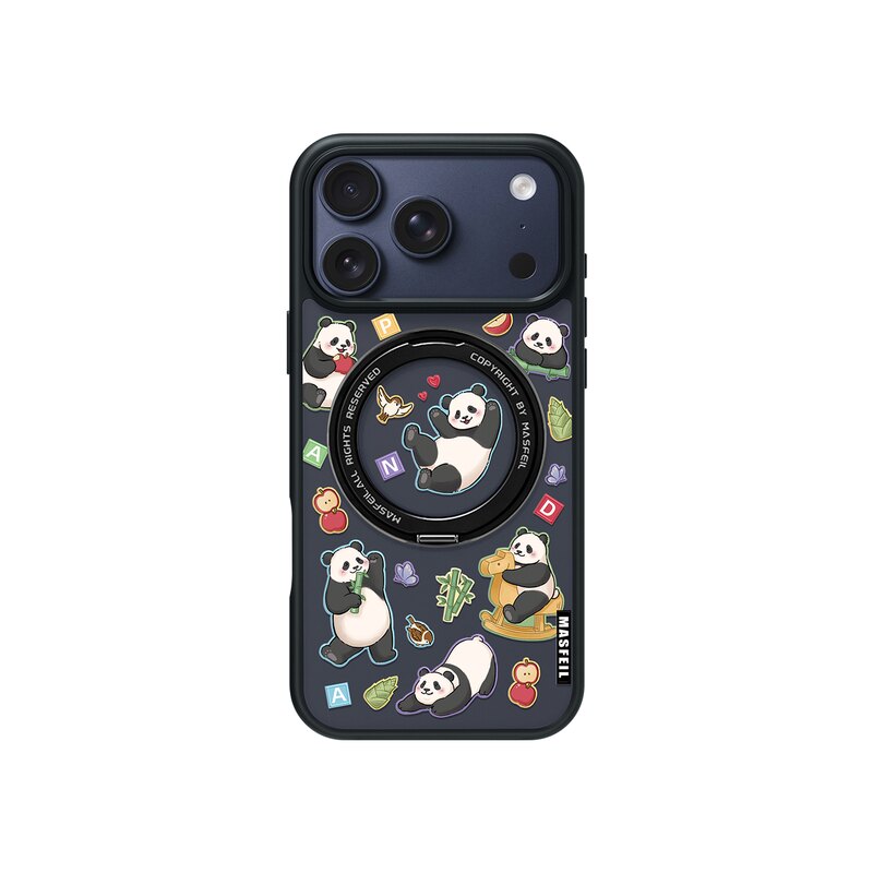 MASFEIL × 熊猫贴纸适用苹果17promax手机壳iPhone16pro新款磁吸带支架ip15全包Fo5支点高级感17可爱套