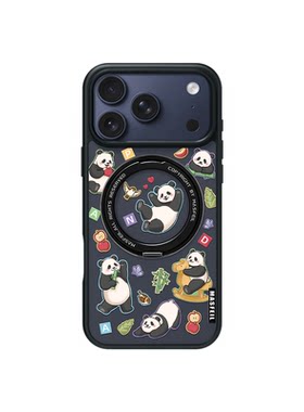 MASFEIL × 熊猫贴纸适用苹果17promax手机壳iPhone16pro新款磁吸带支架ip15全包Fo5支点高级感17可爱套