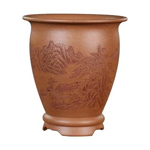 神力紫砂兰花盆精品通转刻绘透气春兰翠盖荷绿云宋梅植物桌面简约