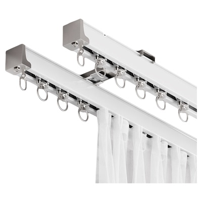 铝合金窗帘轨道静音滑轨窗帘杆导轨单轨双轨侧装顶装滑道轴承滑轮