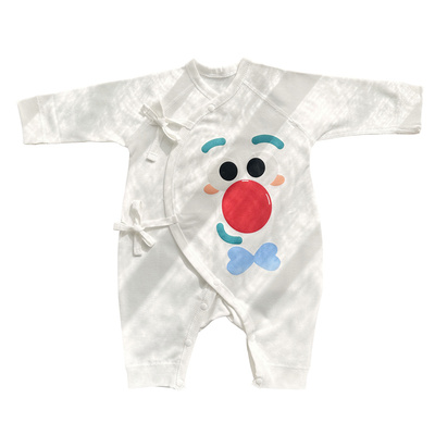 纯棉春秋斜襟系带新生婴儿连体衣
