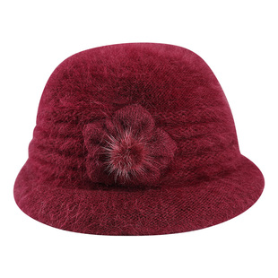 恒源祥中老年人帽子女冬季奶奶加厚保暖毛线帽妈妈兔毛洋气帽围巾