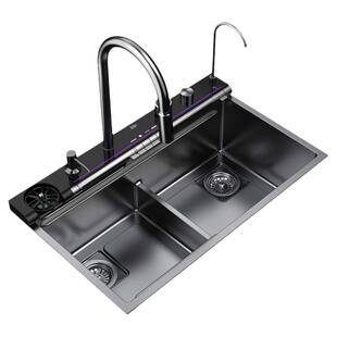 兰伯克斯厨房304不锈钢飞雨瀑布水槽半双槽洗菜盆半高洗手盆