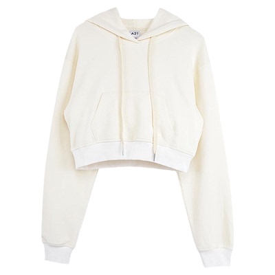 A21女装简约宽松短款连帽卫衣