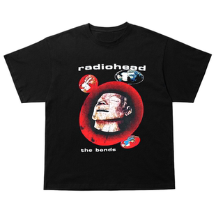 Radiohead摇滚乐队做旧水洗质感vintage古着宽松高级感短袖T恤潮