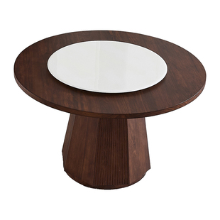 乌金木实木圆形餐桌现代新中式黑胡桃木色高端家具家用餐厅圆桌子