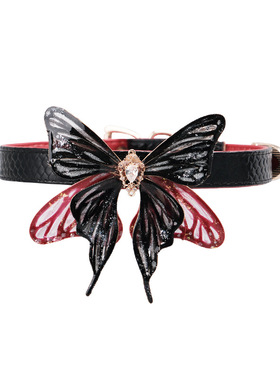 黑红撞色镶钻蛇纹皮大蝴蝶项圈
