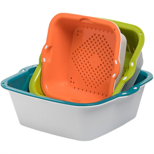 茶花沥水篮家用双层塑料厨房客厅淘米筐子洗水果盆洗菜篮子菜篮大