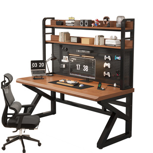 实木书桌书架一体洞洞板学习桌卧室电脑桌家用橡胶木办公桌电竞桌