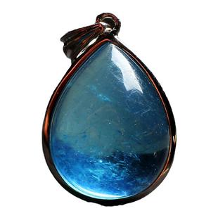 巴西海蓝宝水滴吊坠深蓝绿色宝石项链女神泪锁骨链S925银镶嵌饰品