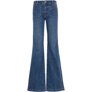 ONLY2026春季新款法式复古圆角口袋高腰修身长裤喇叭裤牛仔裤女