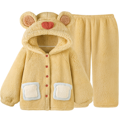 珊瑚绒睡衣女款冬季小熊保暖套装
